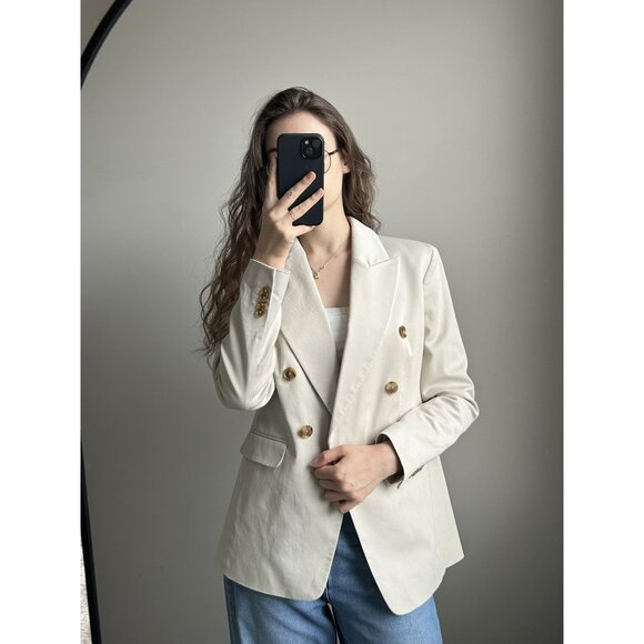 Banana Republic Cream Peak Lapel Double-Breasted Blazer Size 6 – Tailored Struct - Picture 4 of 9